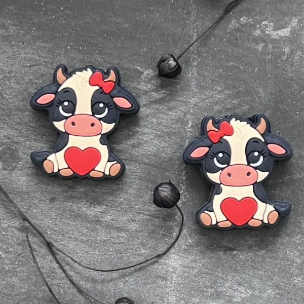 Maschen-/Nadel-Stopper - 1 Set mit 2 Stoppern - Kuh mit Herz