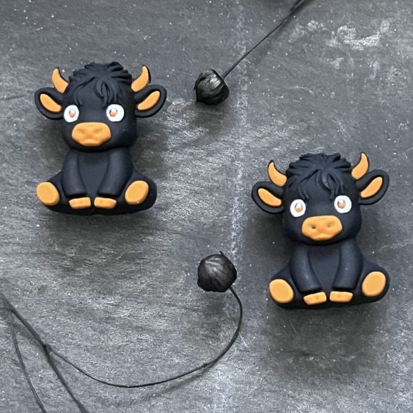 Maschen-/Nadel-Stopper - 1 Set mit 2 Stoppern - Kuh schwarz