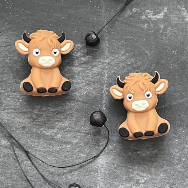 Maschen-/Nadel-Stopper - 1 Set mit 2 Stoppern - Kuh hellbraun