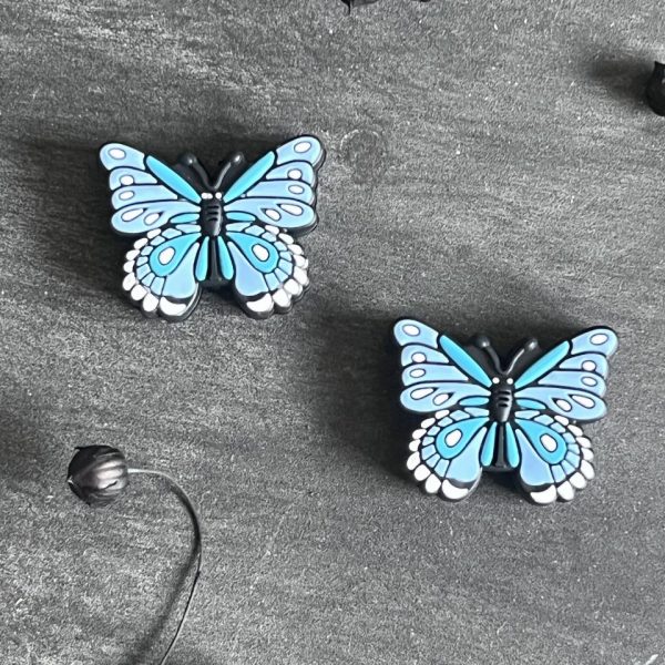Maschen-/Nadel-Stopper - 1 Set mit 2 Stoppern - Schmetterling blau