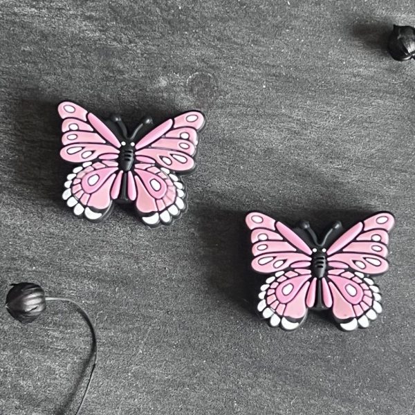 Maschen-/Nadel-Stopper - 1 Set mit 2 Stoppern - Schmetterling rosa