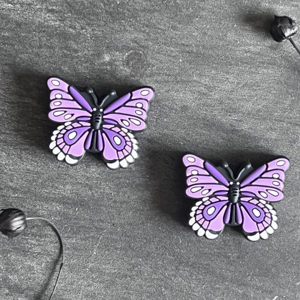 Maschen-/Nadel-Stopper - 1 Set mit 2 Stoppern - Schmetterling lila