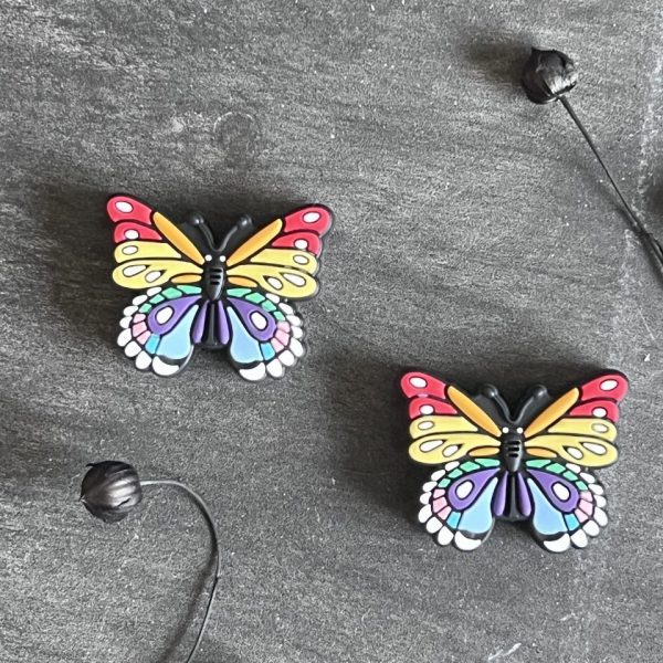 Maschen-/Nadel-Stopper - 1 Set mit 2 Stoppern - Schmetterling bunt