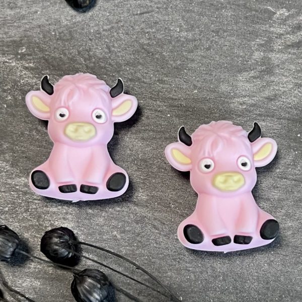 Maschen-/Nadel-Stopper - 1 Set mit 2 Stoppern - Kuh rosa