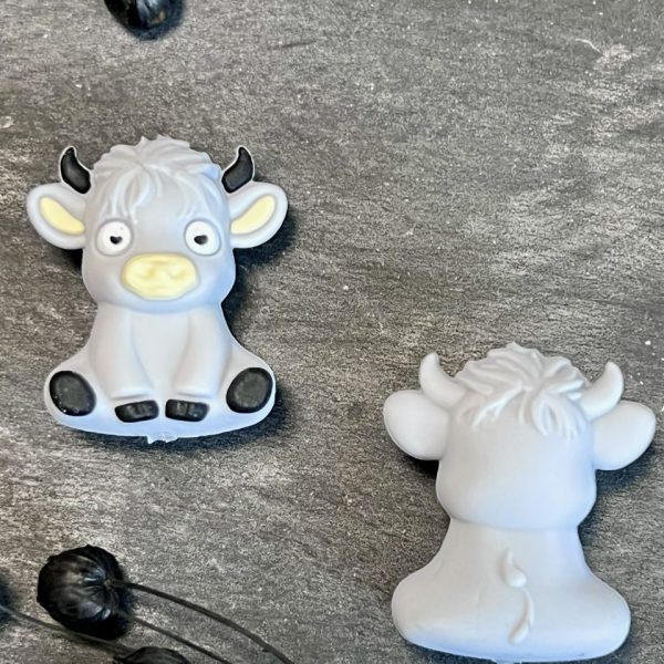 Maschen-/Nadel-Stopper - 1 Set mit 2 Stoppern - Kuh hellgrau