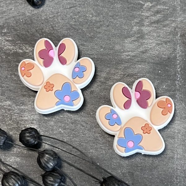 Maschen-/Nadel-Stopper - 1 Set mit 2 Stoppern - Pfote mit Blumen