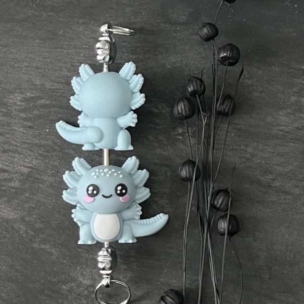Maschen-/Nadel-Stopper - 1 Set mit 2 Stoppern - Axolotl hellblau