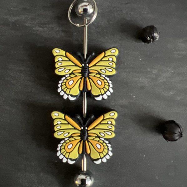 Maschen-/Nadel-Stopper - 1 Set mit 2 Stoppern - Schmetterling gelb