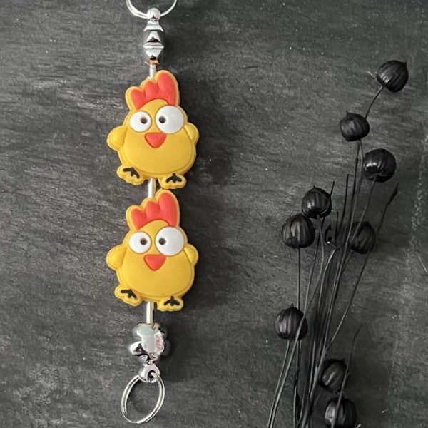Maschen-/Nadel-Stopper - 1 Set mit 2 Stoppern - verrücktes Huhn
