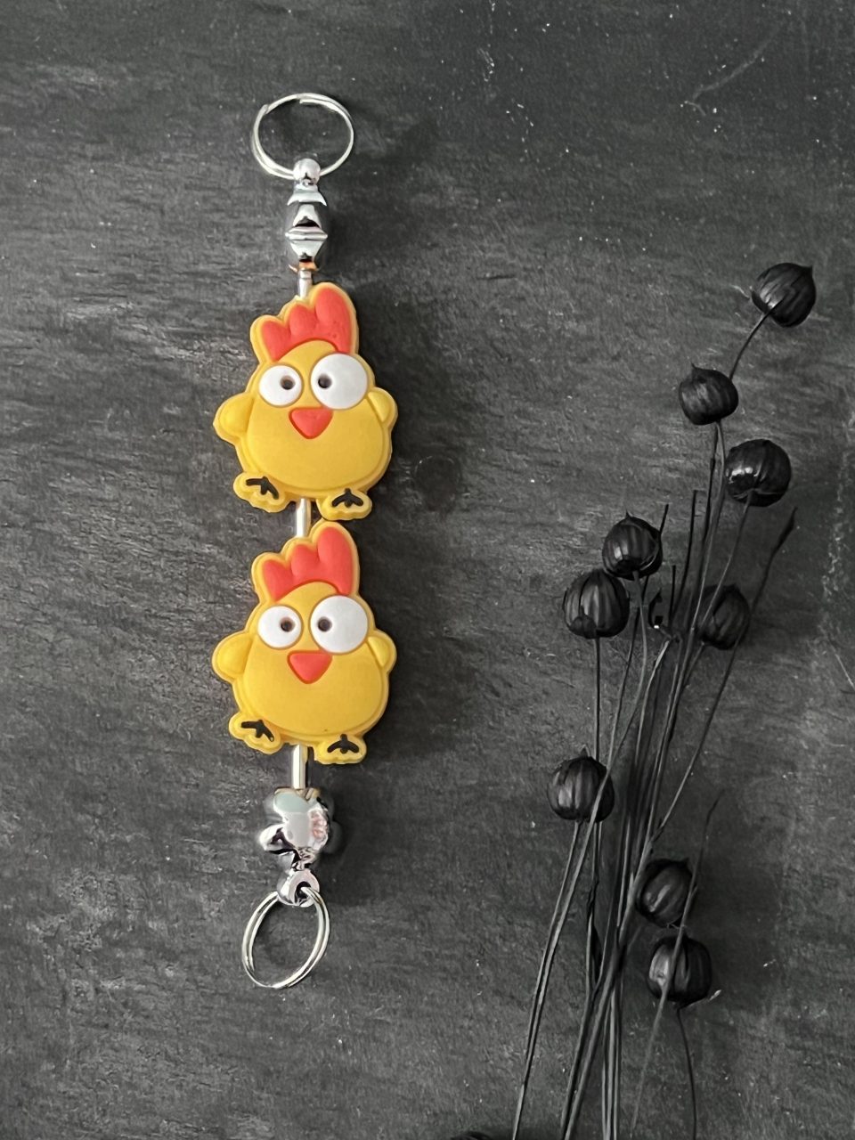 Maschen-/Nadel-Stopper - 1 Set mit 2 Stoppern - verrücktes Huhn