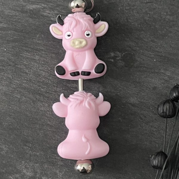 Maschen-/Nadel-Stopper - 1 Set mit 2 Stoppern - Kuh rosa