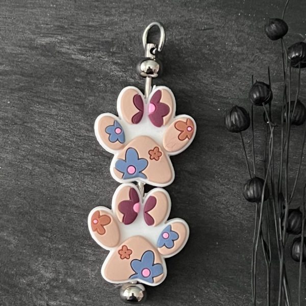 Maschen-/Nadel-Stopper - 1 Set mit 2 Stoppern - Pfote mit Blumen