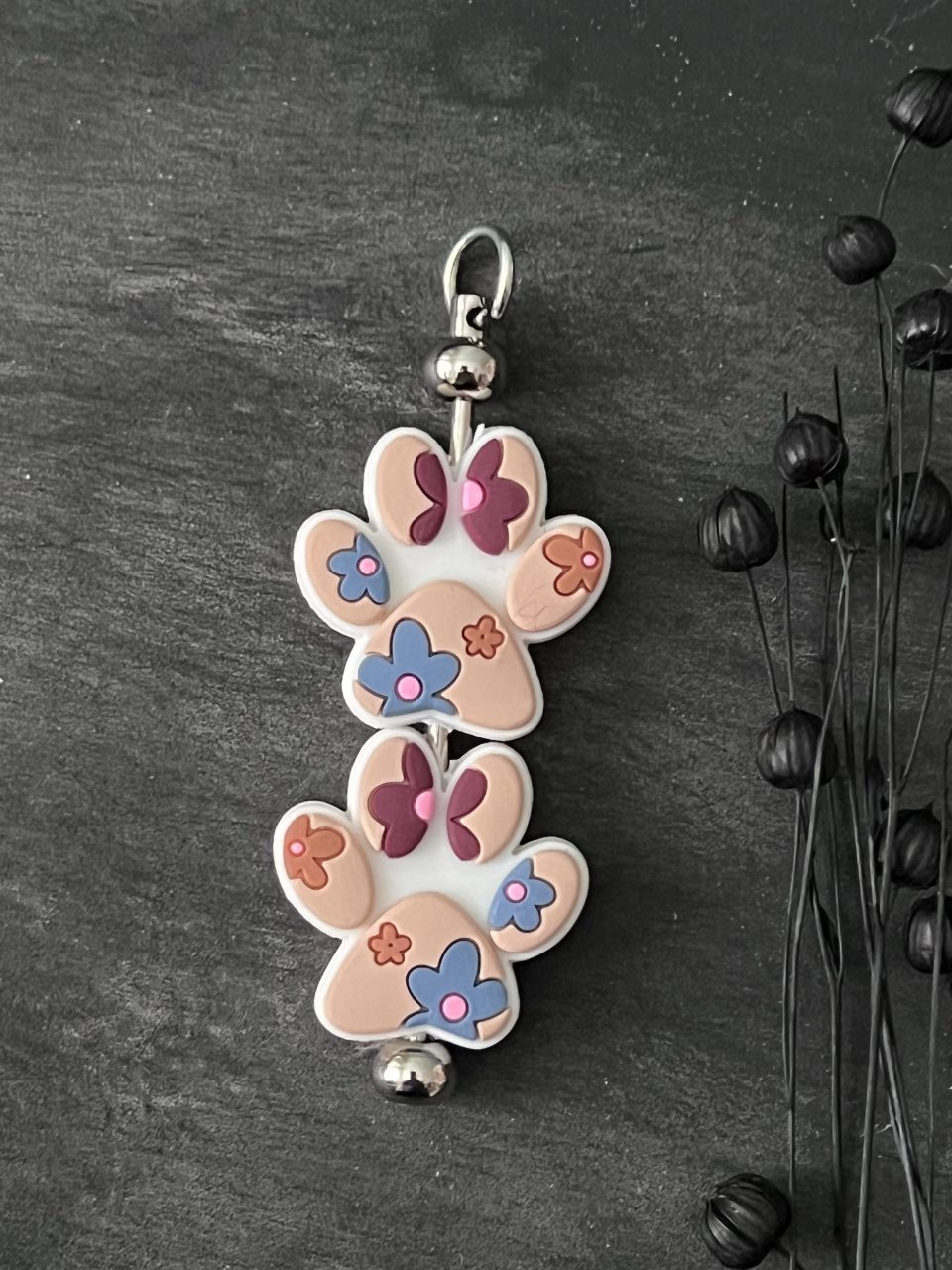 Maschen-/Nadel-Stopper - 1 Set mit 2 Stoppern - Pfote mit Blumen