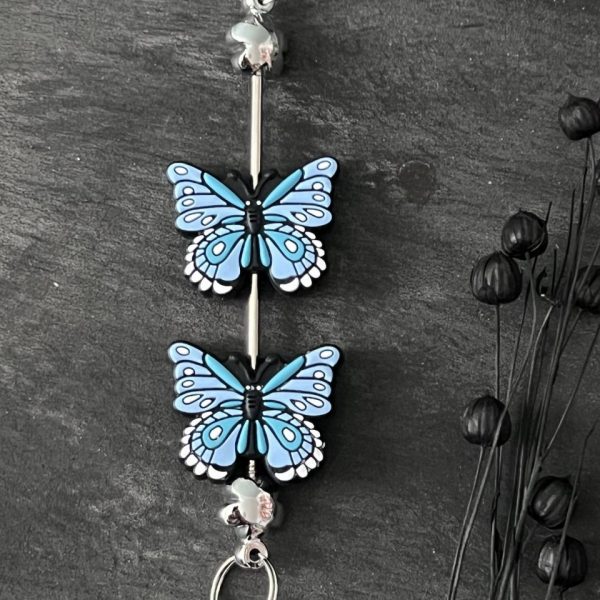 Maschen-/Nadel-Stopper - 1 Set mit 2 Stoppern - Schmetterling blau