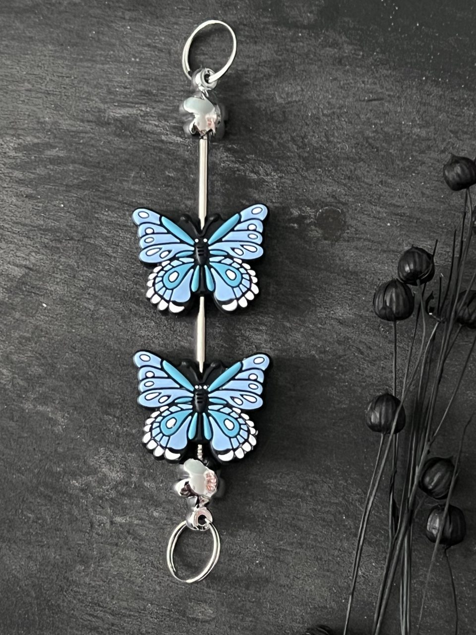 Maschen-/Nadel-Stopper - 1 Set mit 2 Stoppern - Schmetterling blau