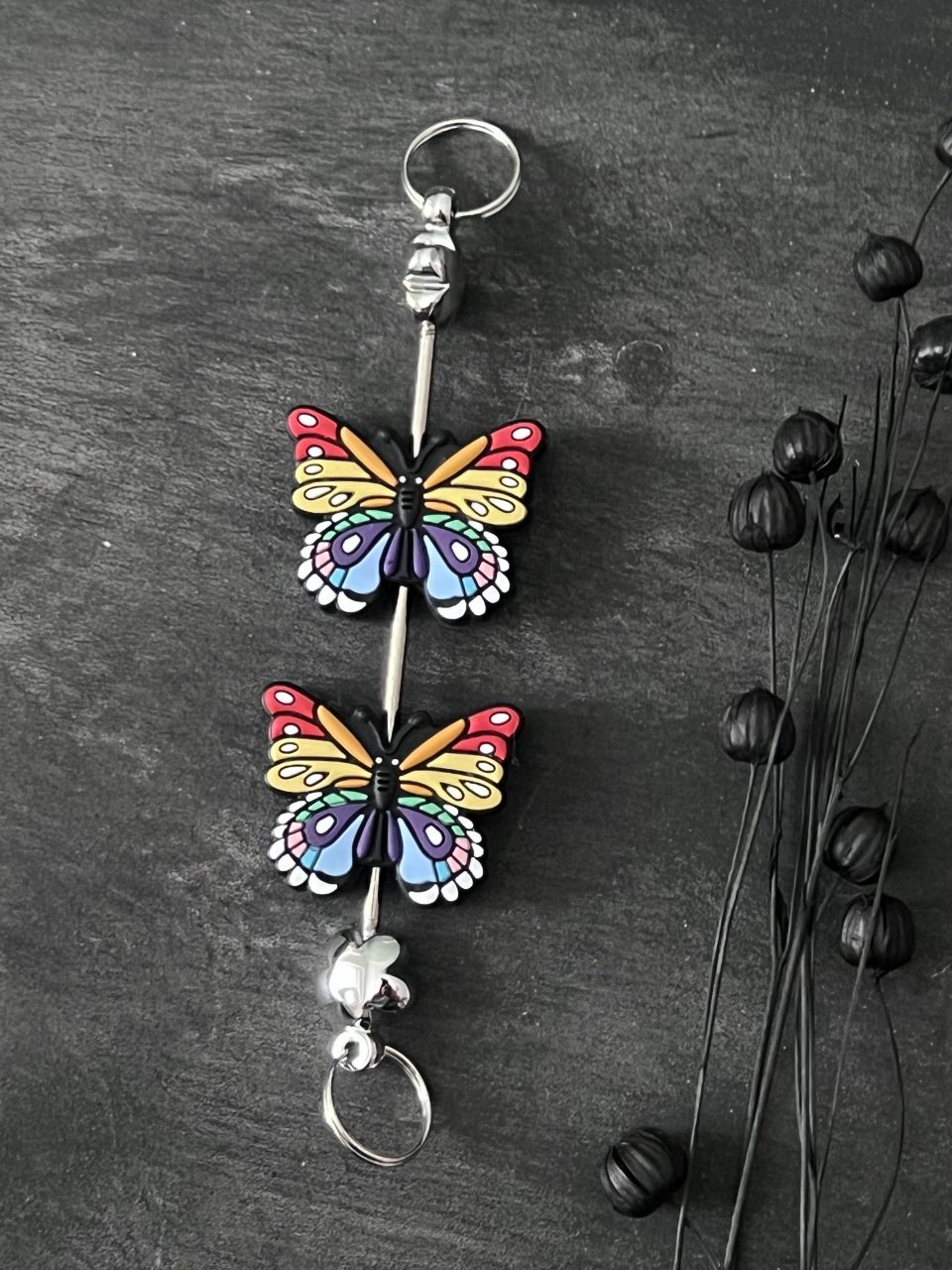 Maschen-/Nadel-Stopper - 1 Set mit 2 Stoppern - Schmetterling bunt