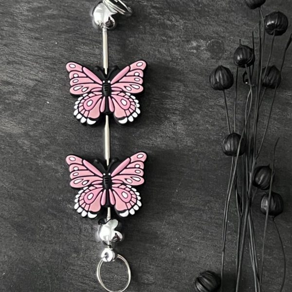 Maschen-/Nadel-Stopper - 1 Set mit 2 Stoppern - Schmetterling rosa