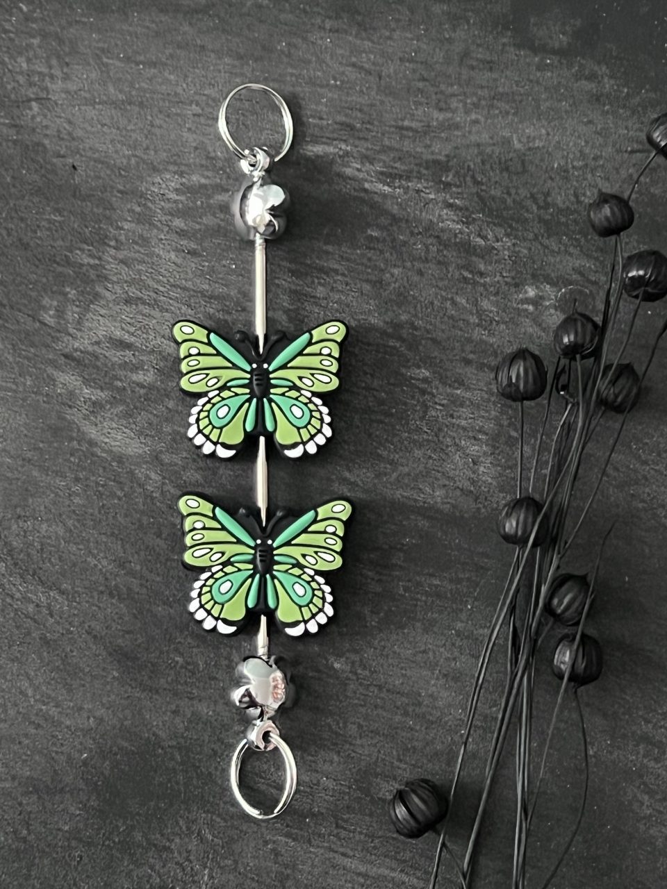 Maschen-/Nadel-Stopper - 1 Set mit 2 Stoppern - Schmetterling grün