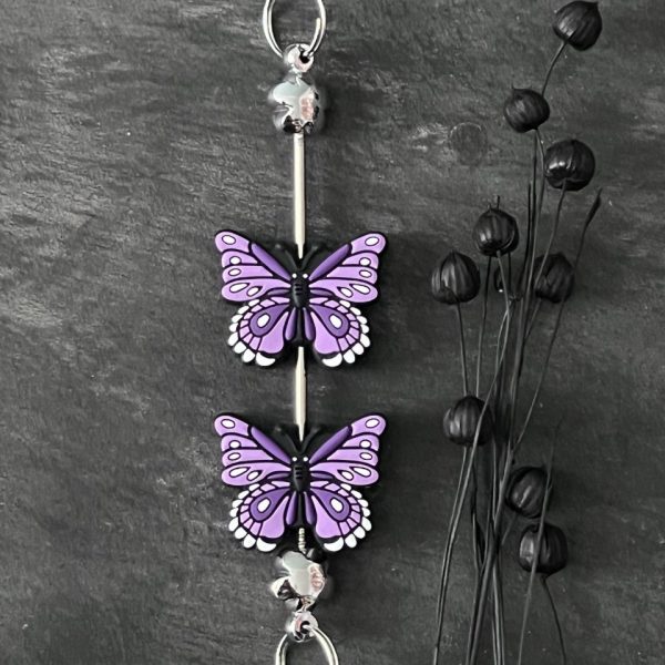 Maschen-/Nadel-Stopper - 1 Set mit 2 Stoppern - Schmetterling lila