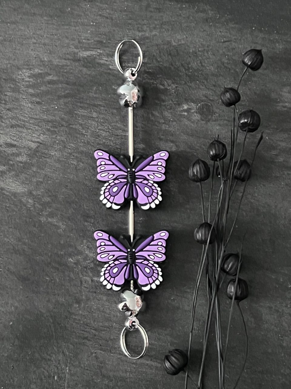 Maschen-/Nadel-Stopper - 1 Set mit 2 Stoppern - Schmetterling lila