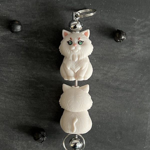 Maschen-/Nadel-Stopper - 1 Set mit 2 Stoppern - Katze weiß