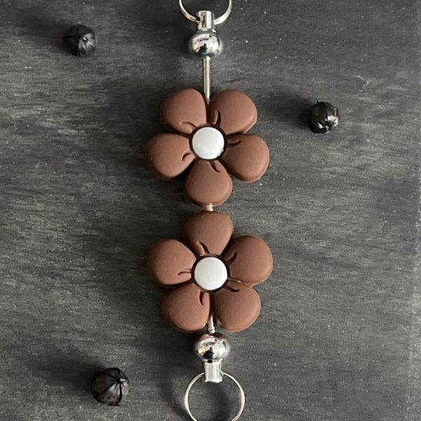 Maschen-/Nadel-Stopper - 1 Set mit 2 Stoppern - Blume dunkelbraun