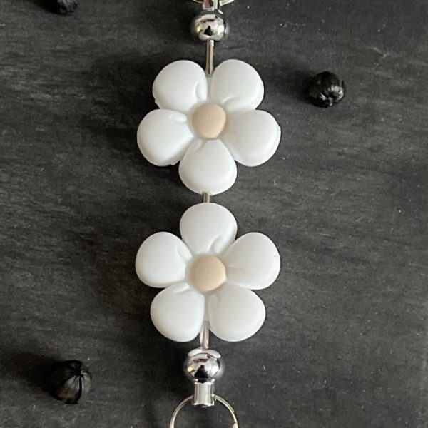 Maschen-/Nadel-Stopper - 1 Set mit 2 Stoppern - Blume weiß