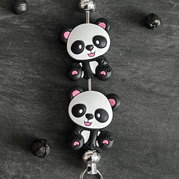 Maschen-/Nadel-Stopper - 1 Set mit 2 Stoppern - Pandabär mit rosa Ohr